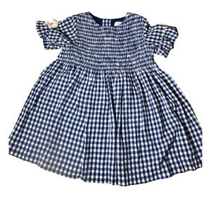 Zara Baby Gingham Dress Toddler Girls 3/4 Blue White Smocked Ruffle Excellent